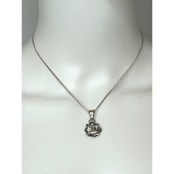 Women’s Rose Pendant Necklace Sterling Silver 925 Mexico Vintage Handmade 16” - Picture 3 of 8